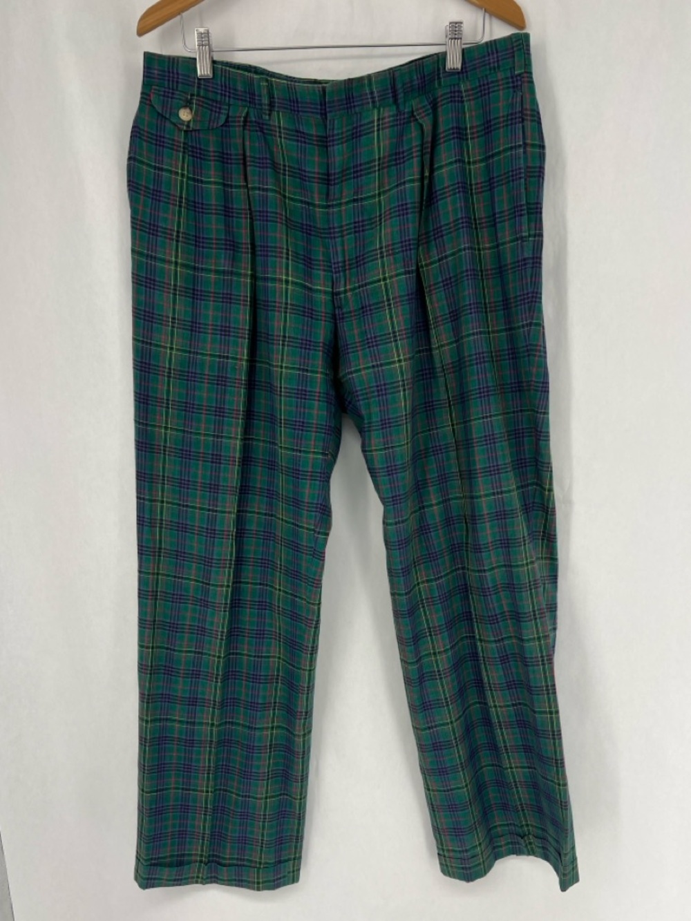 Vintage Polo Ralph Lauren hand woven Madras Green plaid Trousers